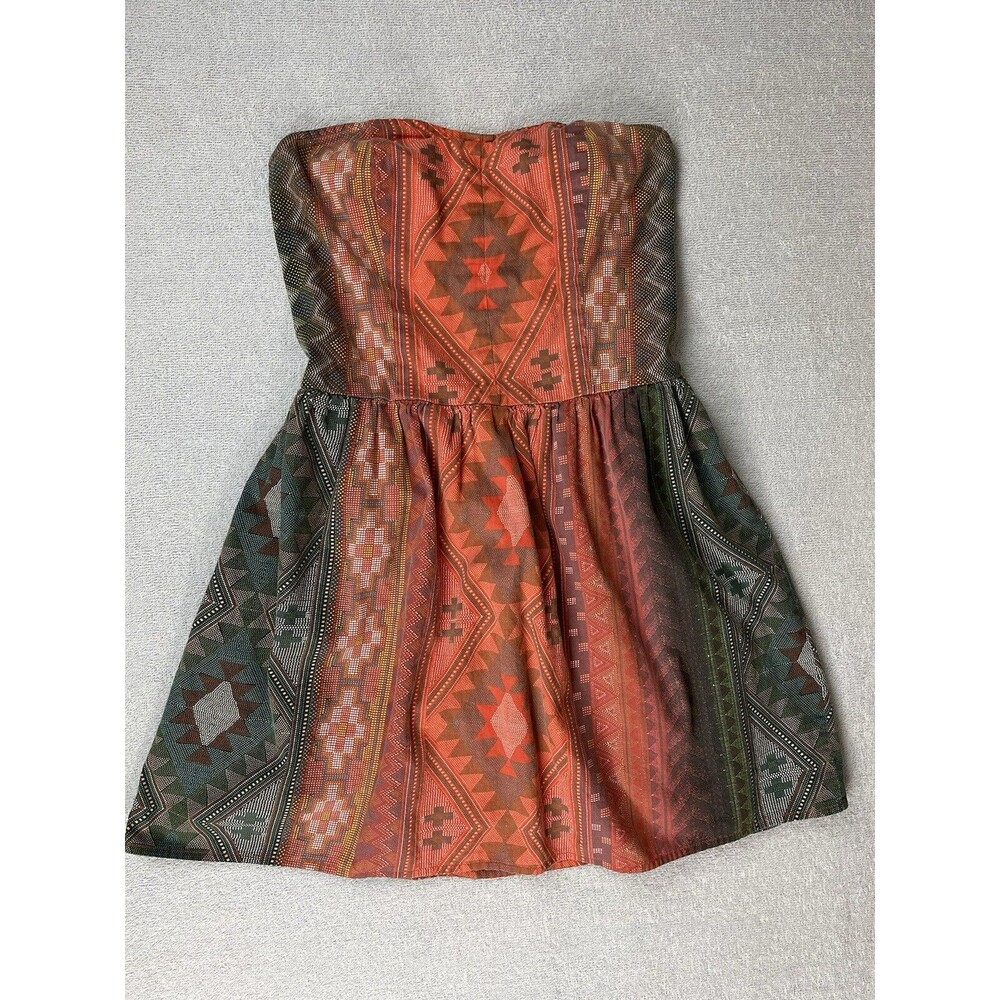 Arizona Jeans Aztec Tribal Print Strapless Dress Women's Size Large Short Cotton - Picture 1 of 14